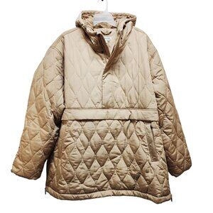 4X Puffer Beige Hooded Jacket Womens Zippered Pockets Drawstring Collar